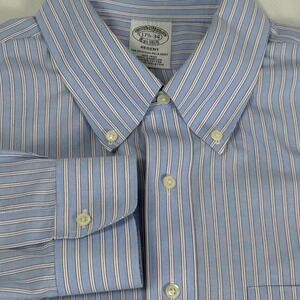 Brooks Brothers Regent Dress Shirt Striped Non-Iron Supima Cotton Mens 17.5 34